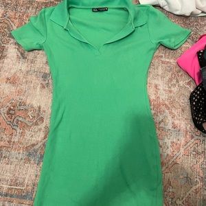 Green Zara Fitted Collared Mini Dress size small